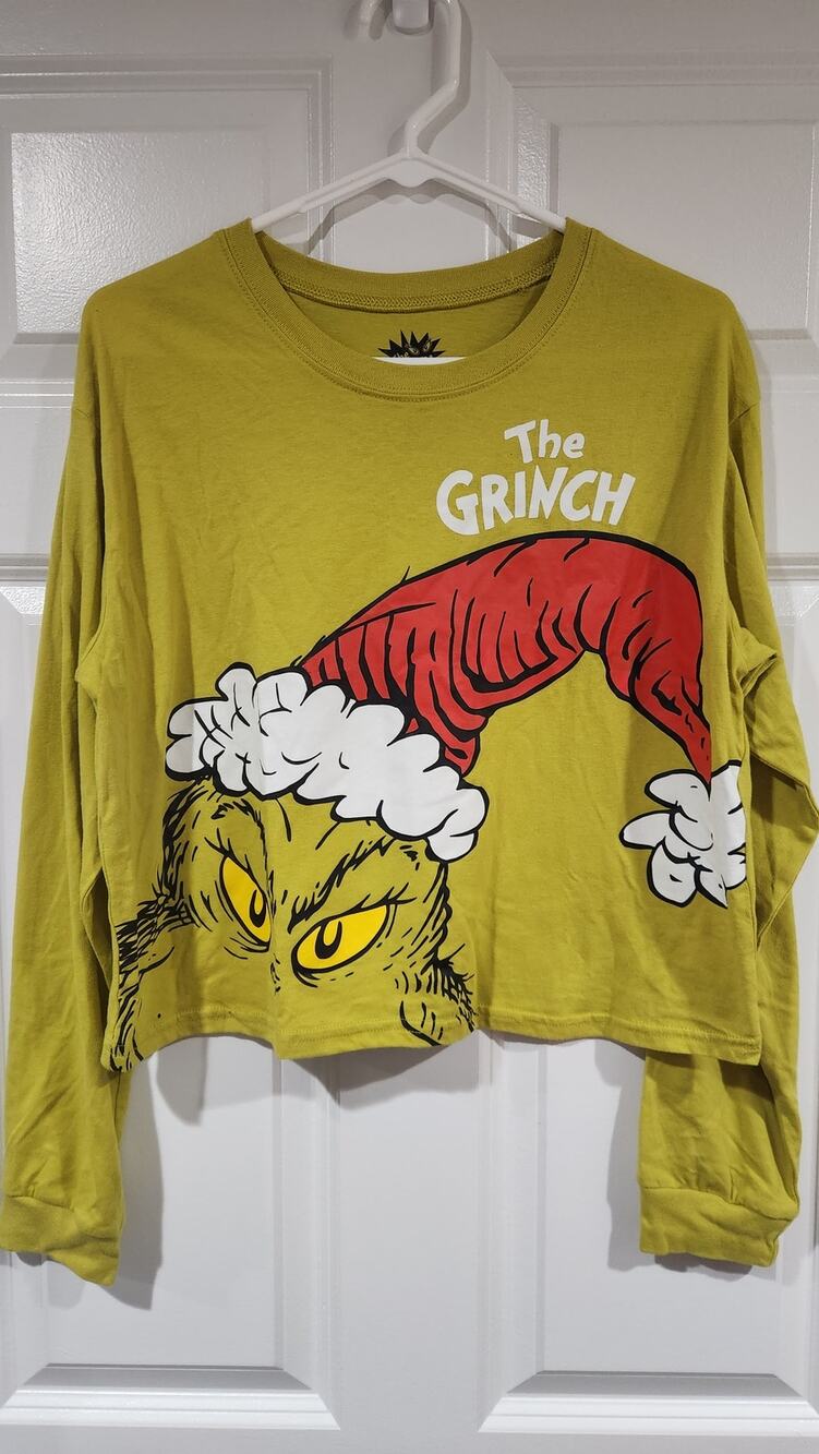 Women's Large Crop Top The Grinch Long Sleeve Christmas Shirt